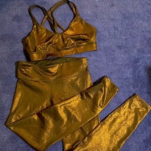 Joy Lab Metallic Navy with gold/bronze shimmer set Leggings size XS top Medium